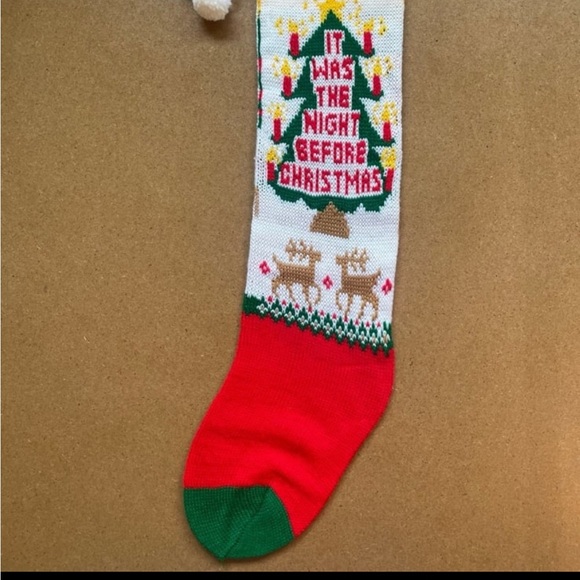 New Vintage 1980s Christmas Stocking Acrylic Knit Tree Deer - Picture 2 of 4